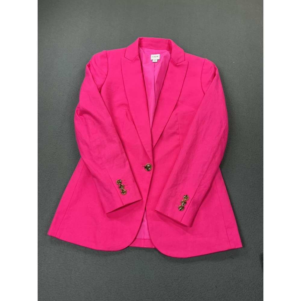 J Crew Blazer Womens 00 Pink Linen Cotton One Button Suit Jacket Workwear